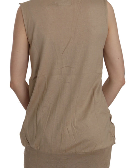 PINK MEMORIES Brown 100% Cotton Sleeveless Cardigan Top Vest