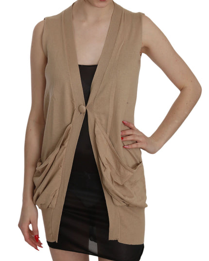 PINK MEMORIES Brown 100% Cotton Sleeveless Cardigan Top Vest