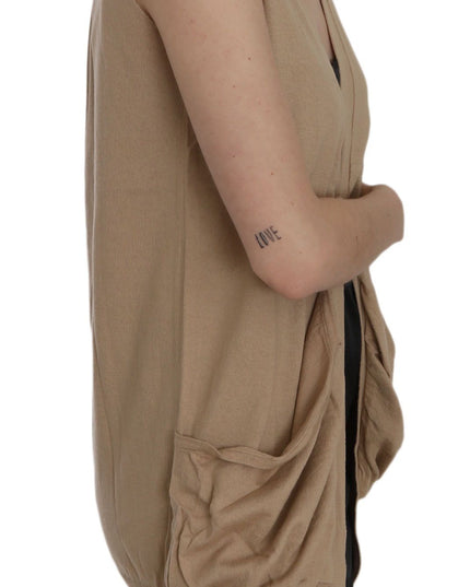 PINK MEMORIES Brown 100% Cotton Sleeveless Cardigan Top Vest