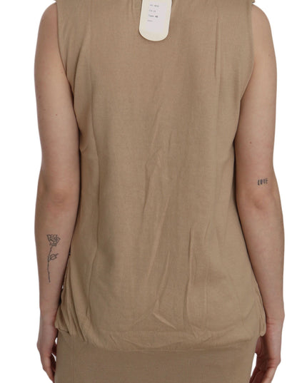 PINK MEMORIES Brown 100% Cotton Sleeveless Cardigan Top Vest