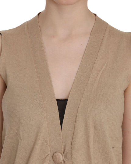 PINK MEMORIES Brown 100% Cotton Sleeveless Cardigan Top Vest