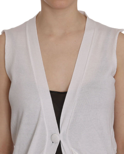 PINK MEMORIES White 100% Cotton Sleeveless Cardigan Top Vest