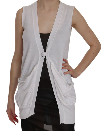 PINK MEMORIES White 100% Cotton Sleeveless Cardigan Top Vest