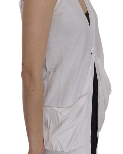 PINK MEMORIES White 100% Cotton Sleeveless Cardigan Top Vest