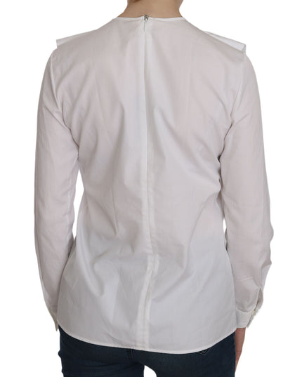 Dsquared² White Crew Neck Long Sleeve Cotton Blouse