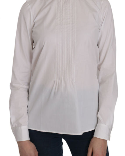 Dsquared² White Crew Neck Long Sleeve Cotton Blouse