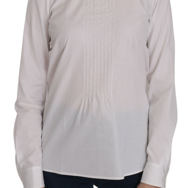 Dsquared² White Crew Neck Long Sleeve Cotton Blouse