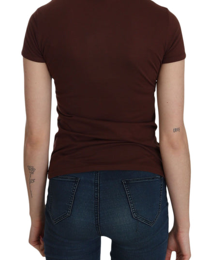 Exte Brown Heart Print Crew Neck T-shirt Short Sleeve Blouse