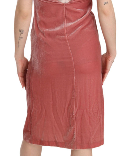 PINKO Pink Lace Spaghetti Strap Side Slit Shift Midi Dress