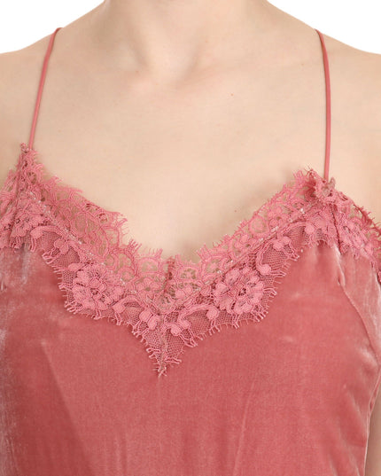 PINKO Pink Lace Spaghetti Strap Side Slit Shift Midi Dress