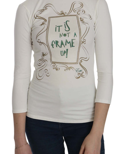 Exte White Printed Turtle Neck 3/4 Sleeve Top Cotton Blouse