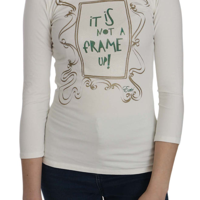 Exte White Printed Turtle Neck 3/4 Sleeve Top Cotton Blouse
