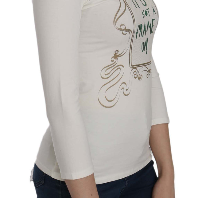 Exte White Printed Turtle Neck 3/4 Sleeve Top Cotton Blouse
