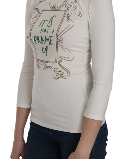 Exte White Printed Turtle Neck 3/4 Sleeve Top Cotton Blouse