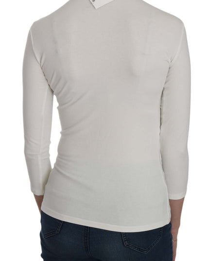 Exte White Printed Turtle Neck 3/4 Sleeve Top Cotton Blouse