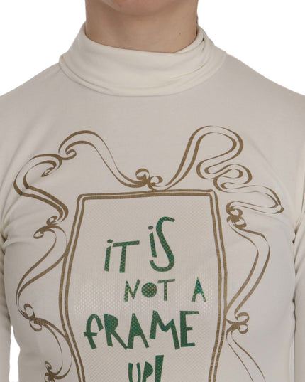 Exte White Printed Turtle Neck 3/4 Sleeve Top Cotton Blouse