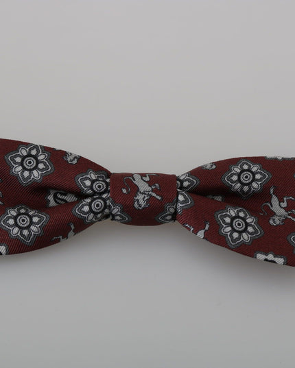 Dolce & Gabbana Men Bordeaux Maroon Lion Silk Adjustable Neck Bow Tie