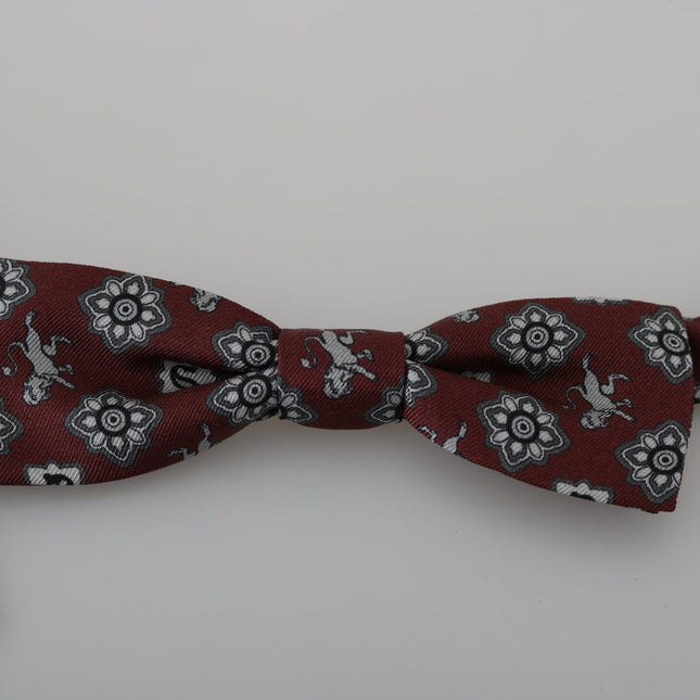 Dolce & Gabbana Men Bordeaux Maroon Lion Silk Adjustable Neck Bow Tie