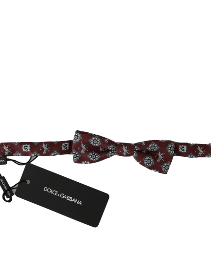 Dolce & Gabbana Men Bordeaux Maroon Lion Silk Adjustable Neck Bow Tie