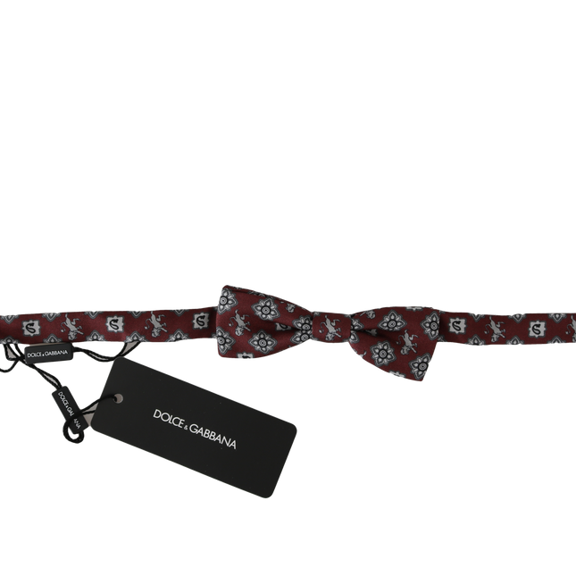 Dolce & Gabbana Men Bordeaux Maroon Lion Silk Adjustable Neck Bow Tie