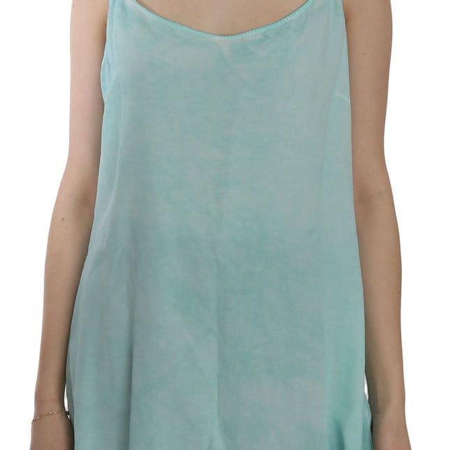 Ermanno Scervino Blue Sleeveless Spaghetti Dress Blouse