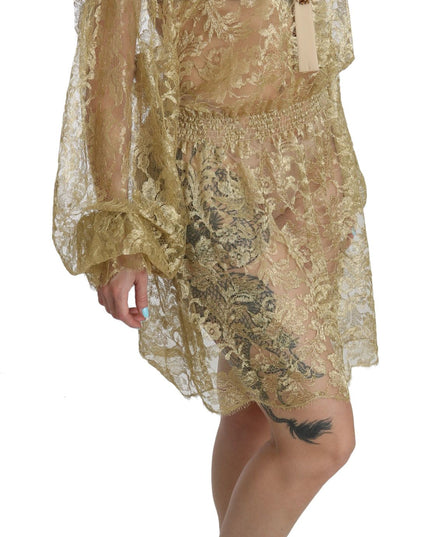Dolce & Gabbana Gold Lace See Through A-Line Knee Length Dress