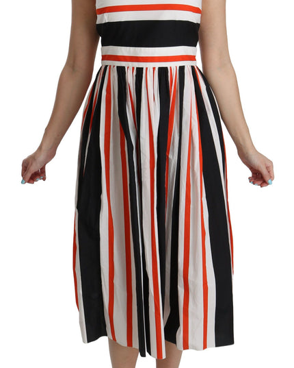 Dolce & Gabbana Multicolor Stripes A-Line Pleated Midi Dress