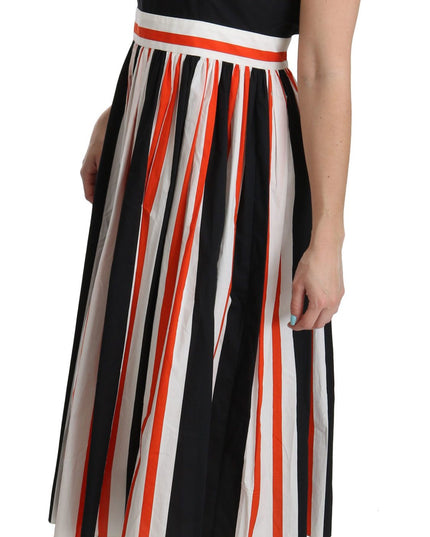 Dolce & Gabbana Multicolor Stripes A-Line Pleated Midi Dress
