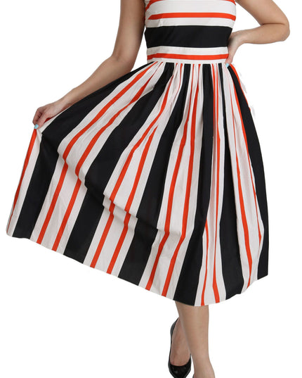 Dolce & Gabbana Multicolor Stripes A-Line Pleated Midi Dress