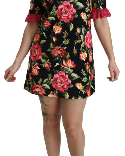Dolce & Gabbana Floral Pink Lace A-Line Shift Mini Dress