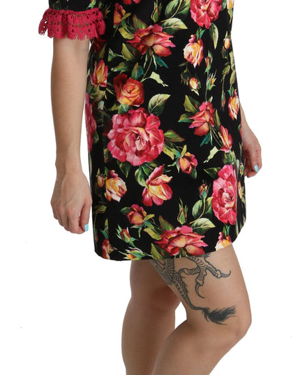 Dolce & Gabbana Floral Pink Lace A-Line Shift Mini Dress