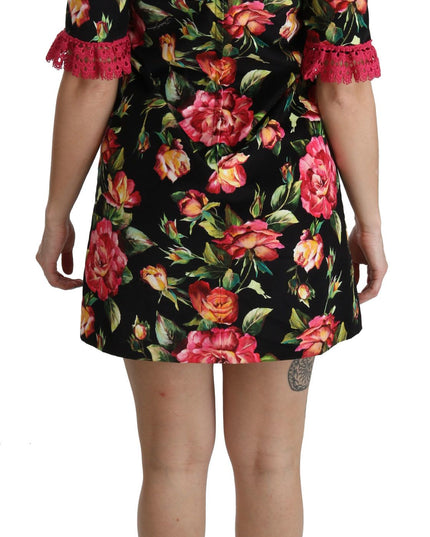 Dolce & Gabbana Floral Pink Lace A-Line Shift Mini Dress
