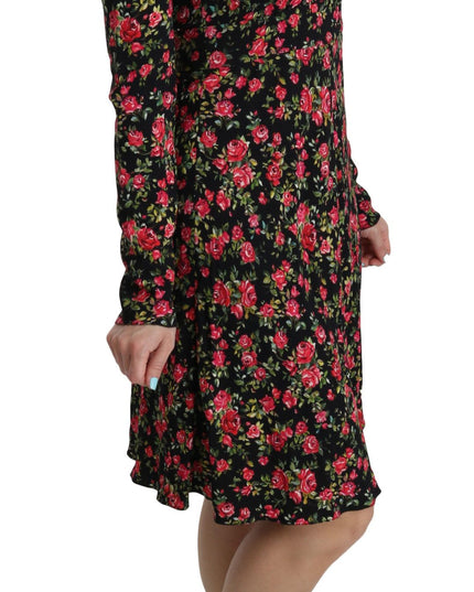 Dolce & Gabbana Black Floral Longsleeve Knee Length Dress
