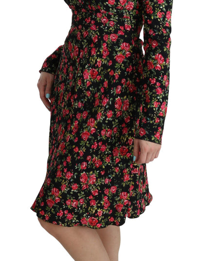 Dolce & Gabbana Black Floral Longsleeve Knee Length Dress