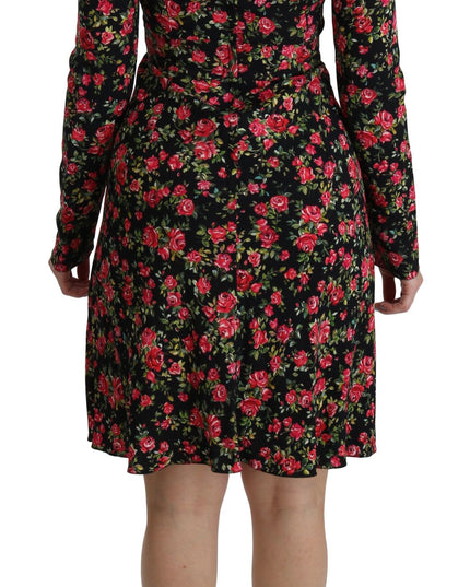 Dolce & Gabbana Black Floral Longsleeve Knee Length Dress