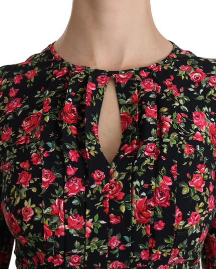 Dolce & Gabbana Black Floral Longsleeve Knee Length Dress