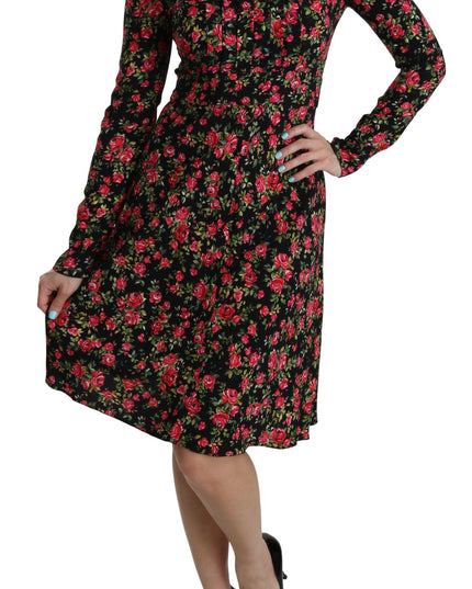 Dolce & Gabbana Black Floral Longsleeve Knee Length Dress