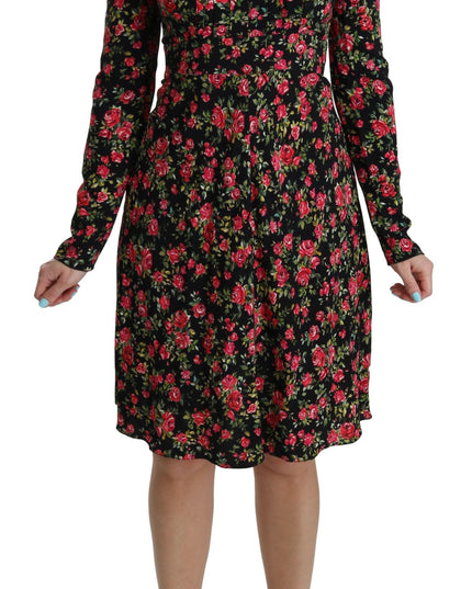 Dolce & Gabbana Black Floral Longsleeve Knee Length Dress