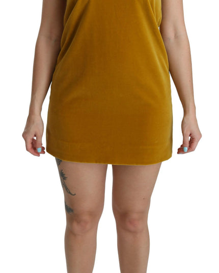 Dolce & Gabbana Mustard Velvet Stretch Shift Mini Dress