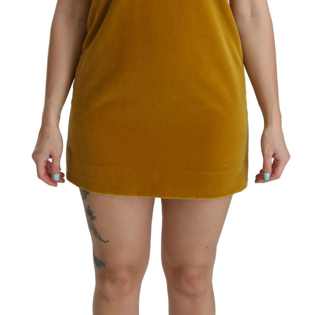 Dolce & Gabbana Mustard Velvet Stretch Shift Mini Dress