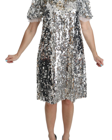 Dolce & Gabbana Silver Sequined Crystal Shift Gown Dress