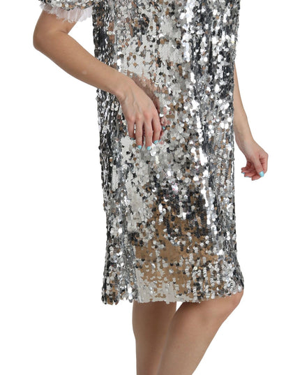 Dolce & Gabbana Silver Sequined Crystal Shift Gown Dress