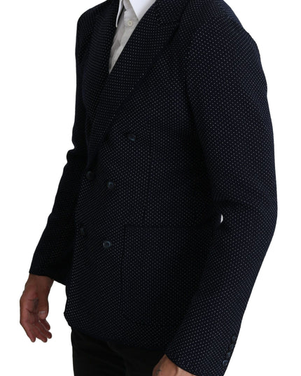 Dolce & Gabbana Dark Blue Dotted Double Breasted Coat Blazer