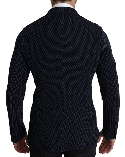 Dolce & Gabbana Dark Blue Dotted Double Breasted Coat Blazer