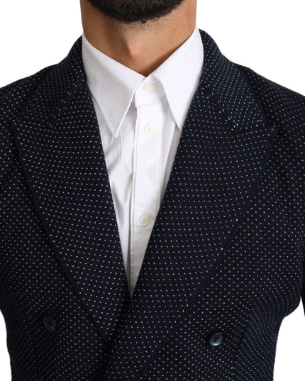 Dolce & Gabbana Dark Blue Dotted Double Breasted Coat Blazer
