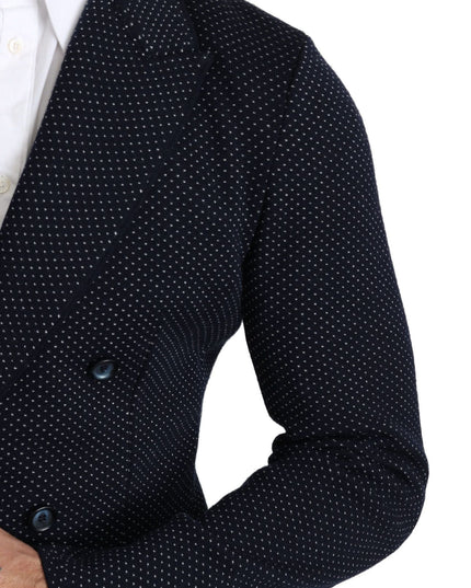 Dolce & Gabbana Dark Blue Dotted Double Breasted Coat Blazer