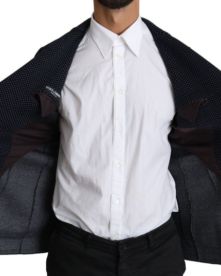 Dolce & Gabbana Dark Blue Dotted Double Breasted Coat Blazer