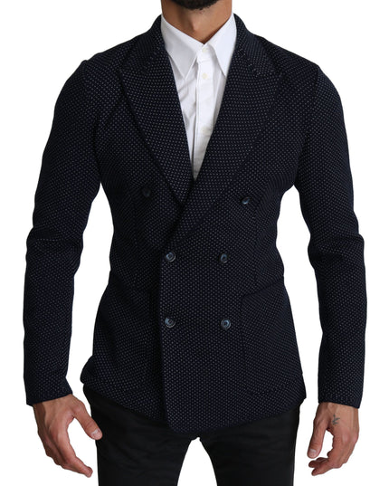 Dolce & Gabbana Dark Blue Dotted Double Breasted Coat Blazer