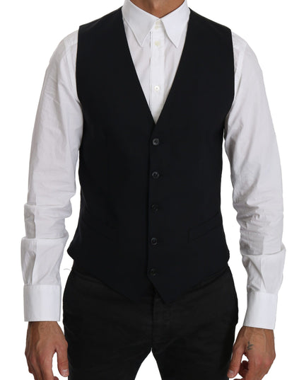 Dolce & Gabbana Blue Wool Waistcoat Formal Gilet Vest