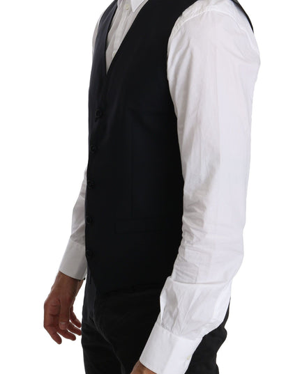 Dolce & Gabbana Blue Wool Waistcoat Formal Gilet Vest